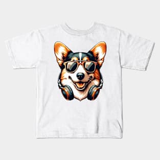 Cardigan Welsh Corgi as Smiling DJ in Japanese Art Style Kids T-Shirt